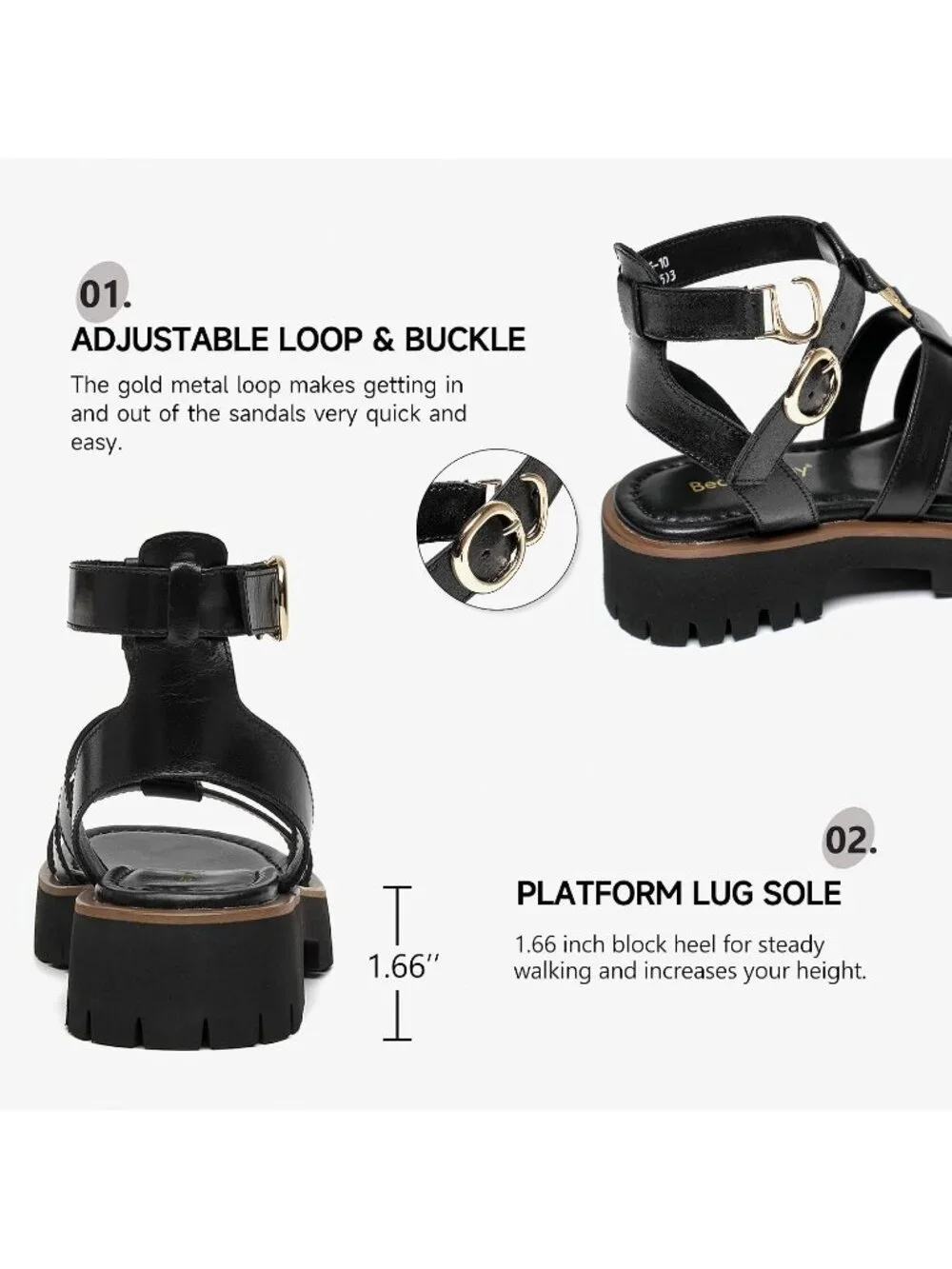 Women's Black Chunky Gladiator Open Toe Solid Platform Fisherman Sandal Shoes